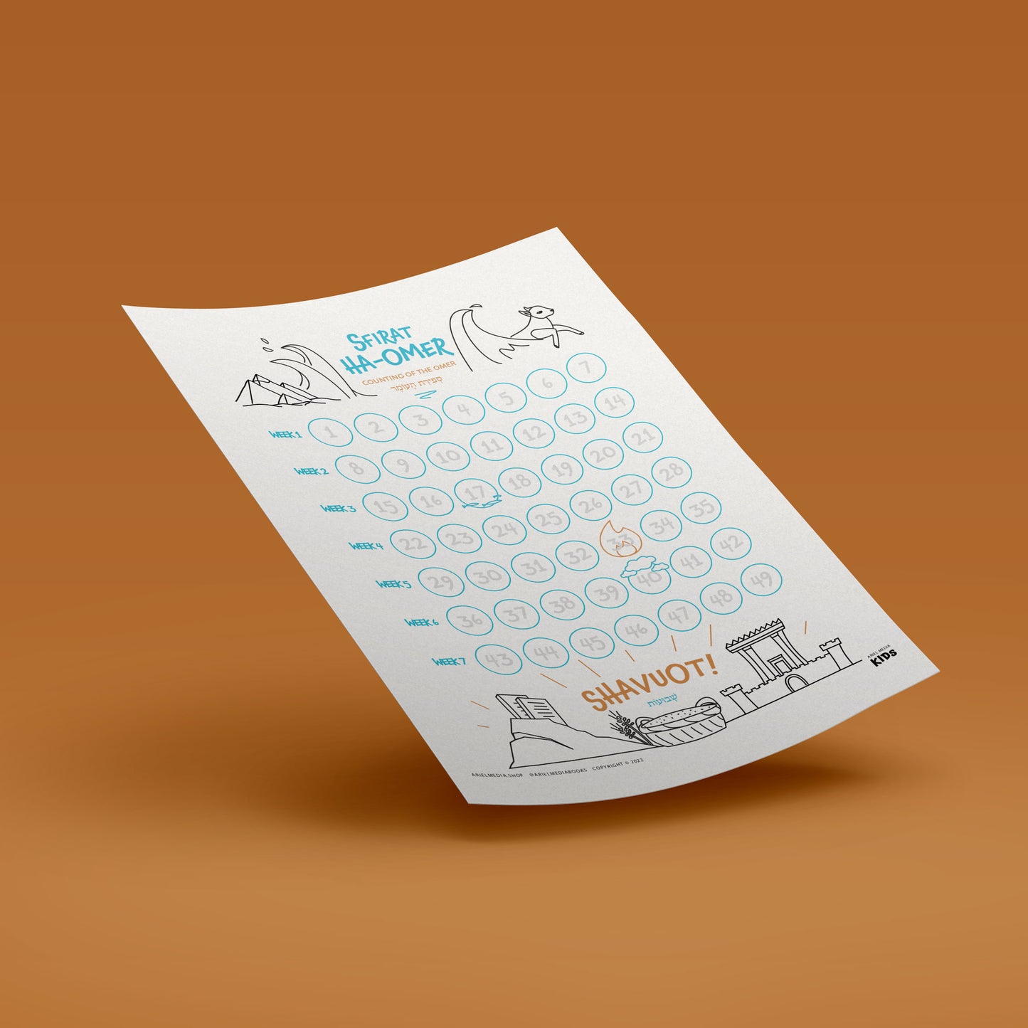 Omer-Counting KIDS Coloring Calendar (Instant Download)